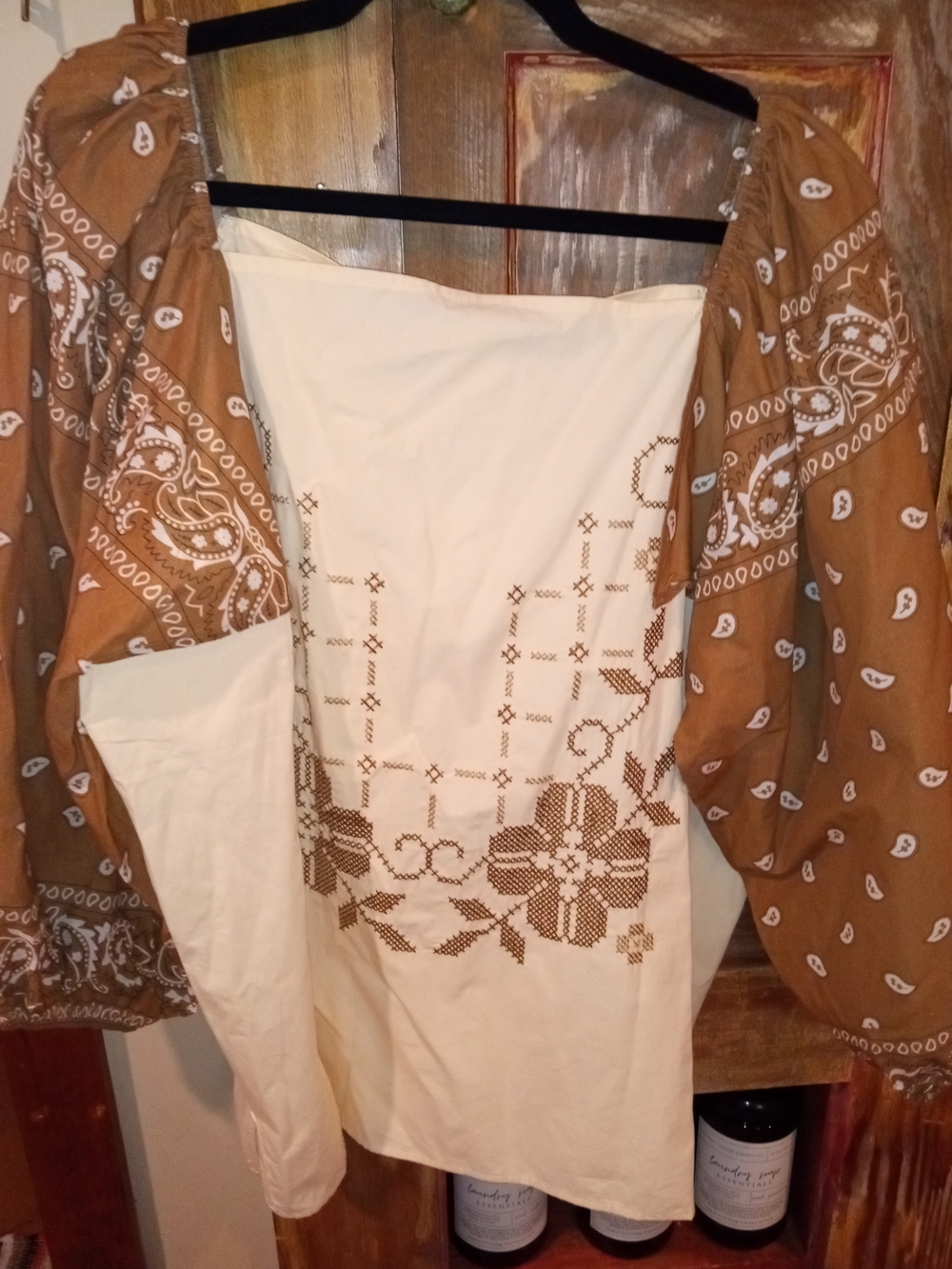 Layerz Women’s Boho Square-Neck Blouse in Brown and Cream